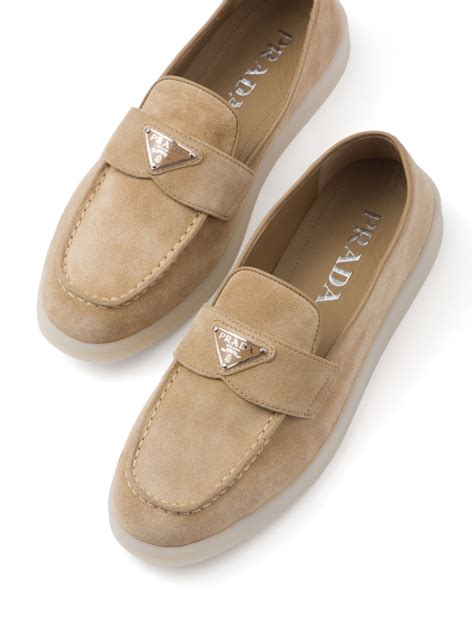 prada triangle-logo suede loafers|platform Prada loafers.